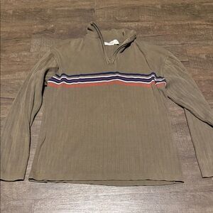 BKE Men's Khaki Zip-Up Sweater with Stripes